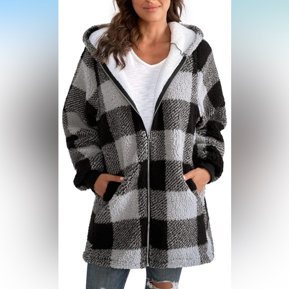 Jackets & Blazers - Womens Oversized Sherpa Jacket Fuzzy Fleece Jackets Zip Up Outerwear
